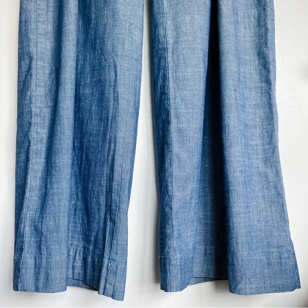 Banana Republic Wide Leg Chambray Tie Waist Trousers Blue 14 183833-00